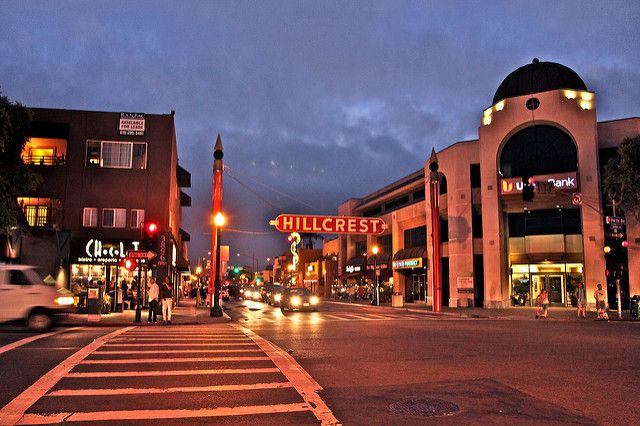 Hillcrest neighborhood sign and University Avenue