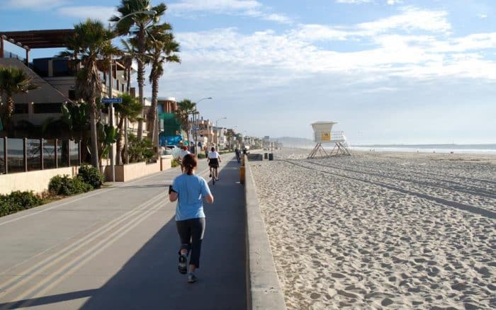 Pacific Beach waves and coastline with cliffs