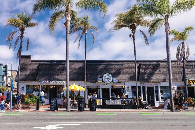 Carlsbad Village shops with palm trees