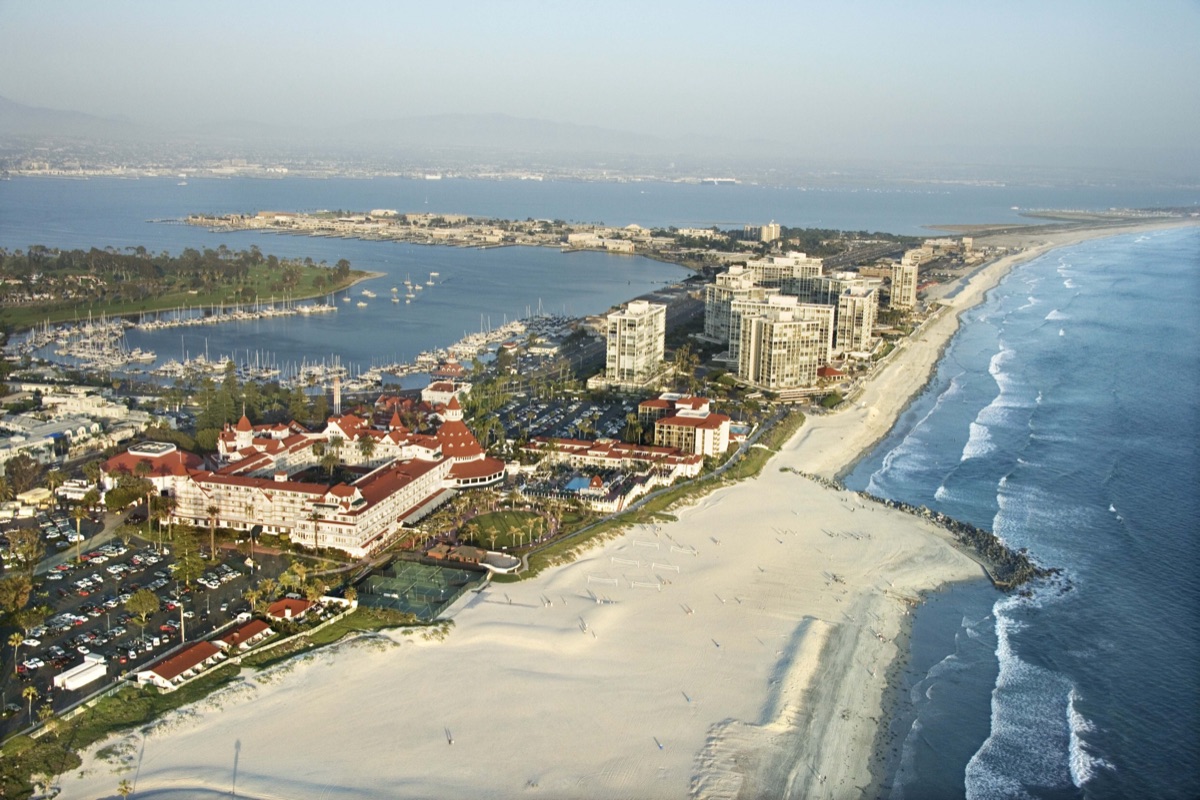 Aerial view of Coronado island with Hotel del Coronado