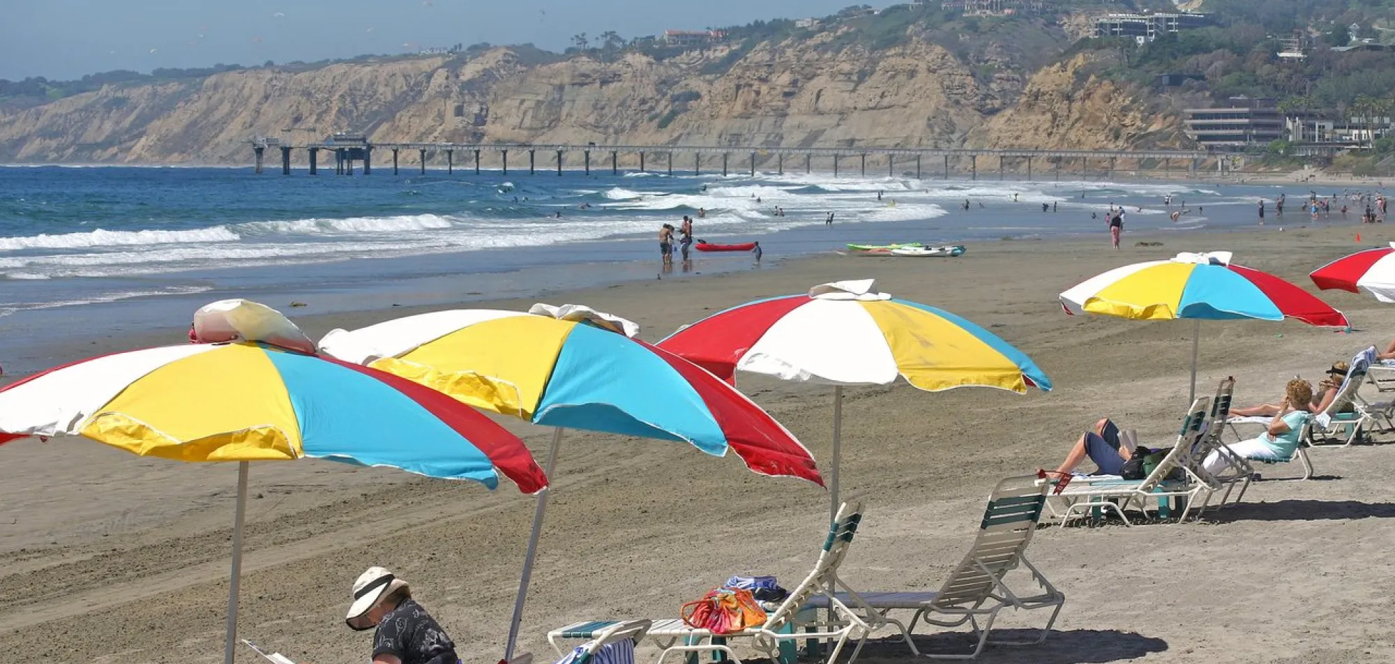 Colorful beach umbrellas at La Jolla Shores